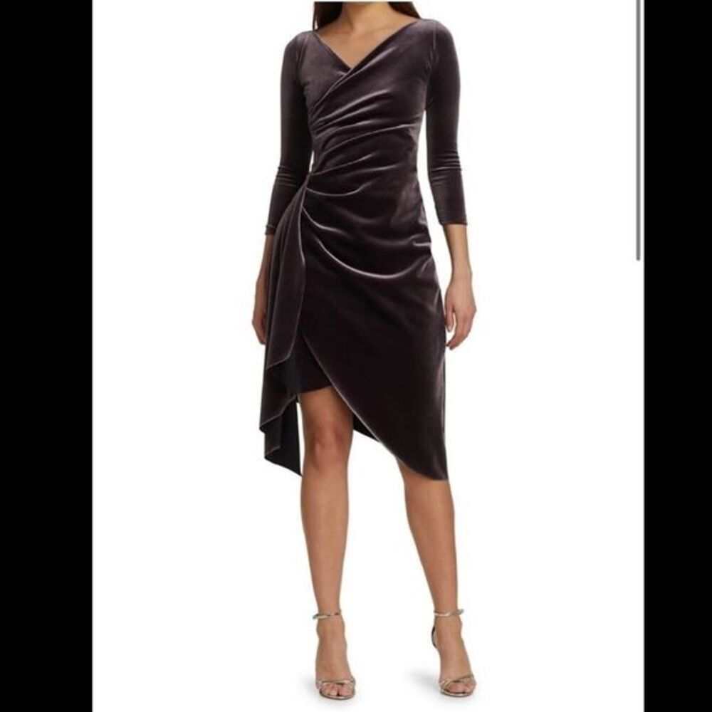 New Chiara Boni La Petite Robe Minna Velvet Faux Wrap Dress